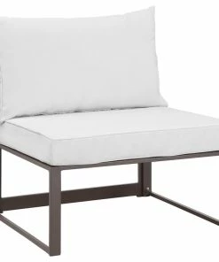Best deal ❤️ LexMod Fortuna Armless Outdoor Aluminum Sectional Sofa, Brown White ⭐