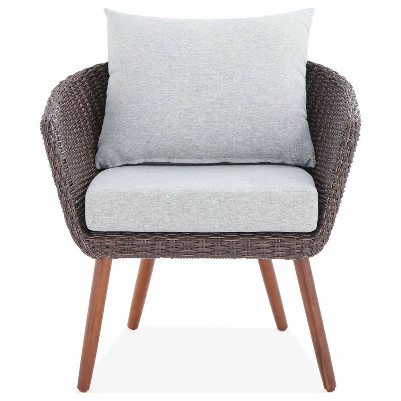 Outlet 🔔 Bolton Furniture, Inc. Athens All-Weather Brown Wicker Outdoor Chairs, Gray Cushions, Set Of 2 🥰 - Image 3