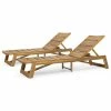 Hot Sale 🌟 GDFStudio Angela Outdoor Wood And Iron Chaise Lounges, Set Of 2, Teak Finish, Yellow 🔔