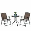 Coupon ✨ Costway 3PC Bistro Garden Furniture Set 2 Folding Chairs Glass Table Top Steel 🔔