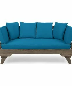 Best Sale ⌛ GDFStudio GDF Studio Othello Outdoor Acacia Wood Daybed With Cushions, Gray/Dark Teal 😉