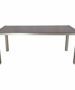 Promo 😀 GDFStudio GDF Studio Borg Outdoor Tempered Glass Dining Table With Aluminum Frame, Silver 🔥