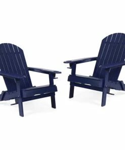 Wholesale 💯 GDFStudio Javion Outdoor Acacia Wood Folding Adirondack Chairs, Set Of 2, Navy Blue 🔥