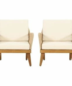 Discount 🥰 GDFStudio Hueber Outdoor Acacia Wood Club Chairs With Cushion, Set Of 2 👏