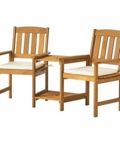 Cheapest 🧨 GDFStudio GDF Studio Las Brisas Outdoor Wood Adjoining 2-Seater Chairs With Cushions 👏