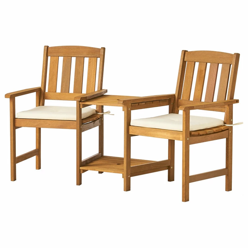 Cheapest ๐งจ GDFStudio GDF Studio Las Brisas Outdoor Wood Adjoining 2-Seater Chairs With Cushions ๐