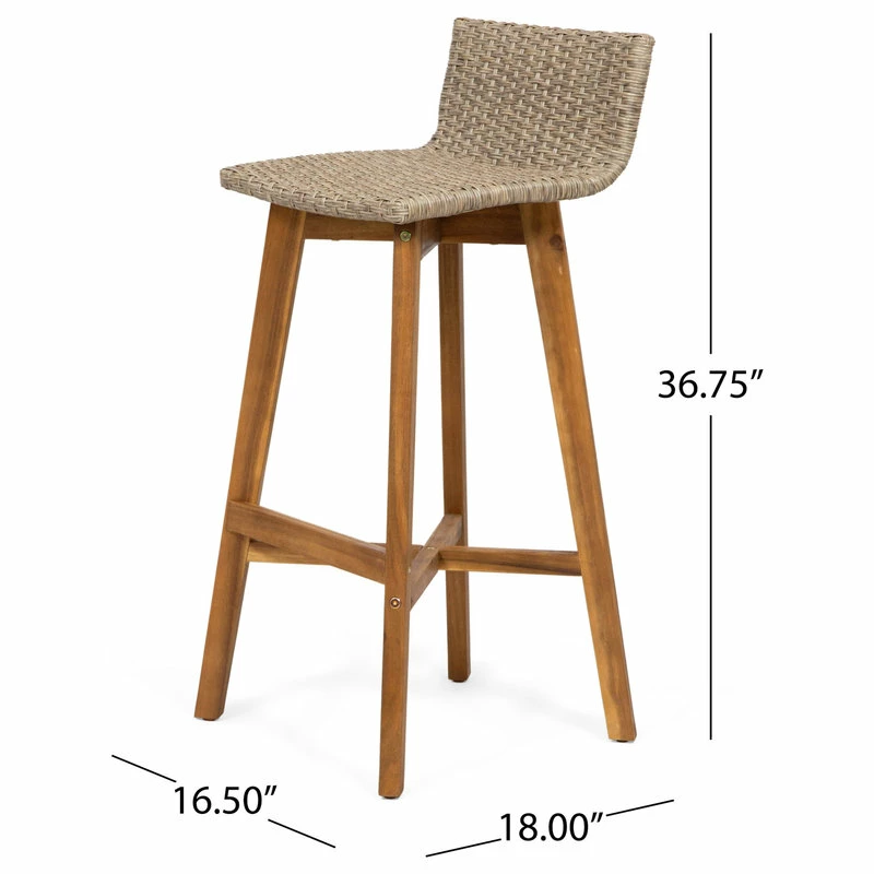 Coupon 🤩 GDFStudio Jessie Outdoor Wood And Wicker Barstool, Set Of 4, Light Brown, Teak Finish 🎁 - Image 3