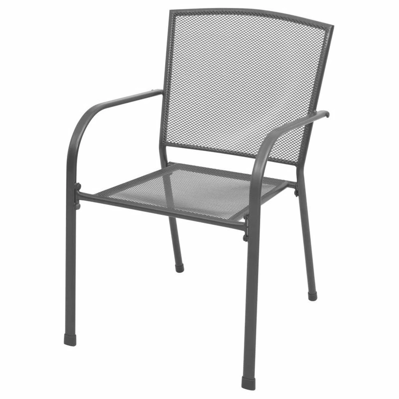 Discount 😍 Vida XL LLC VidaXL 2x Stackable Patio Chairs Steel Gray Outdoor Garden Dining Mesh Seats 🔔 - Image 2