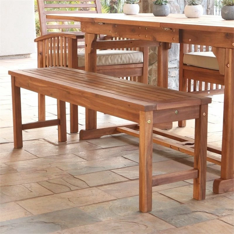 Deals ✔️ Walker Edison Acacia Wood Outdoor Patio Bench - Brown 🎉 - Image 2