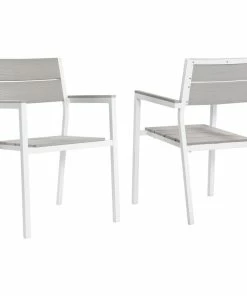 Promo ๐งจ LexMod Maine Dining Armchairs, Outdoor Aluminum, Set Of 2, White/Light Gray โจ