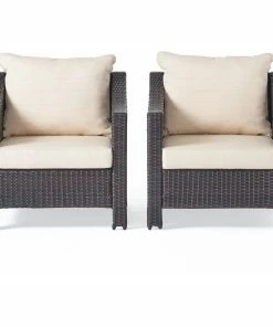 Best deal 🥰 GDFStudio GDF Studio Cortez Outdoor Wicker Club Chair, Water Resistant Cushions, Set Of 2 😍