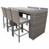 Discount 😉 TKClassics Monterey Bar Table Set, Barstools 7 Piece Wicker Patio Furniture Grey Stone 💯