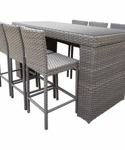 Discount 😉 TKClassics Monterey Bar Table Set, Barstools 7 Piece Wicker Patio Furniture Grey Stone 💯