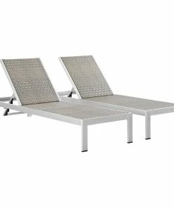 Flash Sale 🥰 LexMod Shore Chaise Outdoor Aluminum, Set Of 2, Silver Gray 🎉