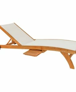Coupon 🔥 Chic Teak Inc. Teak Wood Bahama Pool Lounger With Batyline Mesh, White 😀