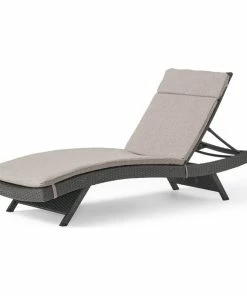 Best Sale 🔔 GDFStudio GDF Studio Nassau Outdoor Gray Wicker Adjustable Chaise Lounge, Charcoal Cushion 😀