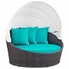 Brand new ⭐ LexMod Convene Canopy Outdoor Wicker Rattan Daybed, Espresso Turquoise ⌛