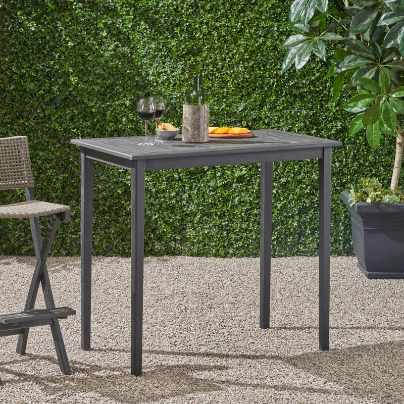 Best Pirce 🤩 GDFStudio Teresa Outdoor Acacia Wood Rectangle Bar Table, Dark Gray ✨ - Image 2