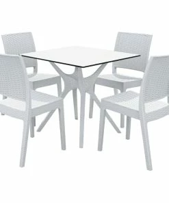 Outlet 🤩 Compamia Ibiza 5-Piece Square Outdoor Dining Set, White ⌛