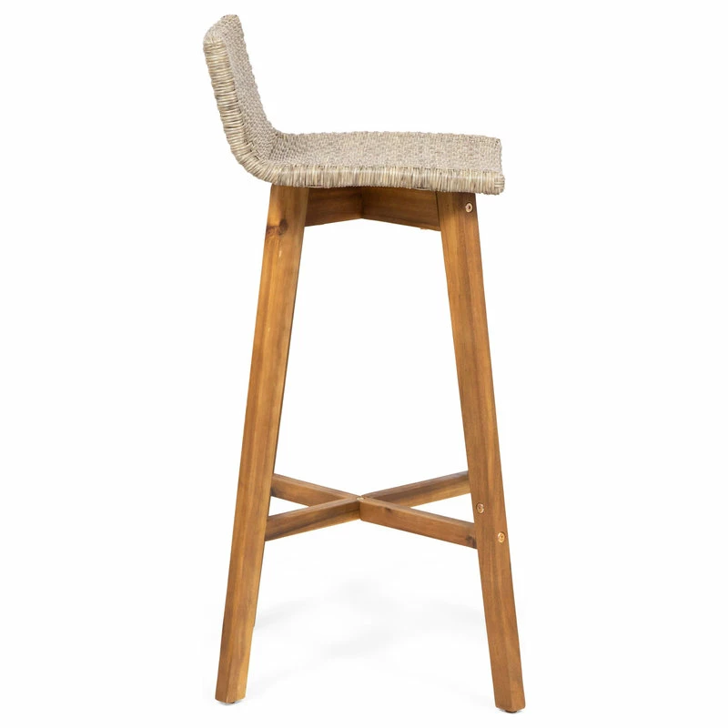 Coupon 🤩 GDFStudio Jessie Outdoor Wood And Wicker Barstool, Set Of 4, Light Brown, Teak Finish 🎁 - Image 4