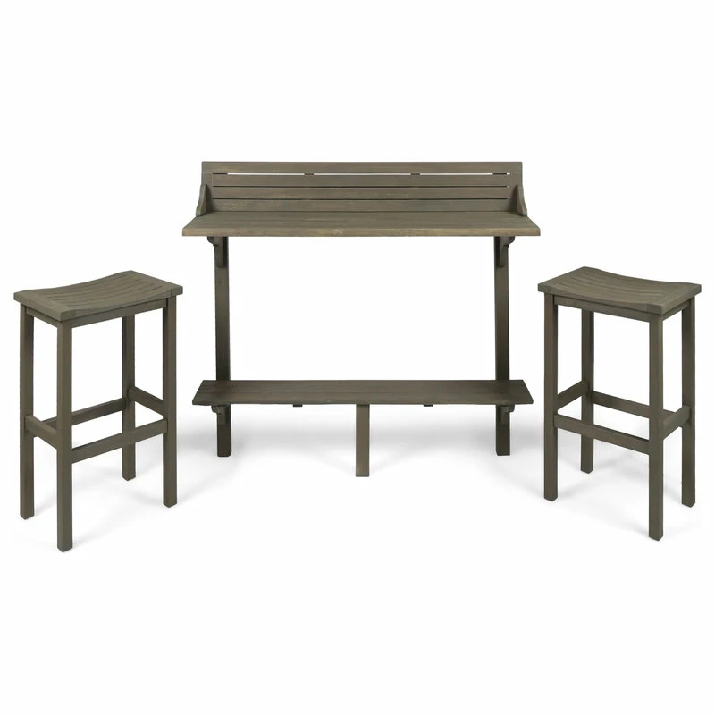 Flash Sale 🥰 GDFStudio GDF Studio 3-Piece Cassie Outdoor Acacia Wood Balcony Bar Set, Gray Finish 💯