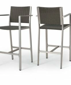 Best Pirce โญ GDFStudio GDF Studio Capral Outdoor Gray Wicker Bar Stools, Set Of 2 โ