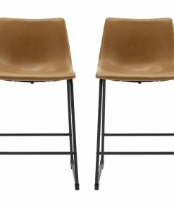 Buy 🎁 Walker Edison 26" Industrial Faux Leather Counter Stool, Set Of 2- Whiskey Brown ⌛