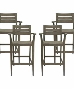 Discount 🧨 GDFStudio GDF Studio Stamford Outdoor Rustic Acacia Wood Barstool (Set Of 4), Gray Finish 🎁