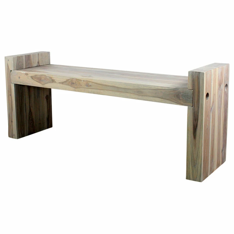 Buy 🛒 Strata Furniture 18x48" Traditional Wood Two Seat Block Bench In Gray 🎉 - Image 3