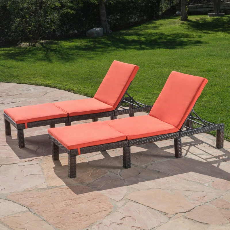 Cheapest ๐ GDFStudio GDF Studio Joyce Outdoor Wicker Chaise Lounge With Cushion, Orange, Set Of 2 ๐ - Image 2