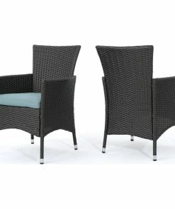 Hot Sale 😉 GDFStudio GDF Studio Curtis Outdoor Wicker Dining Chairs With Cushions, Set Of 2, Gray/Tea 🌟