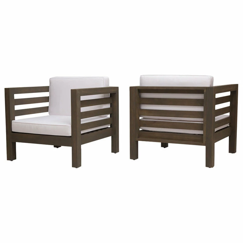 Brand new โ๏ธ GDFStudio Louise Outdoor Acacia Wood Club Chairs With Cushions, Set Of 2, White โ๏ธ