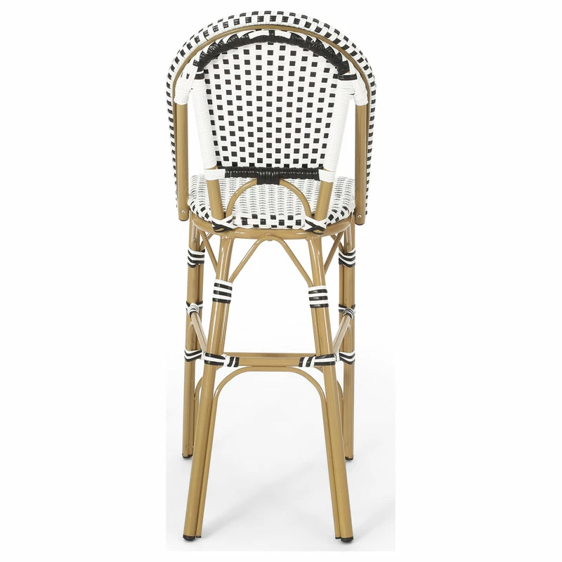 Promo ๐ฅฐ GDFStudio Grelton Outdoor Aluminum French Barstools, Set Of 2, Black/White/Bamboo ๐ฏ - Image 9