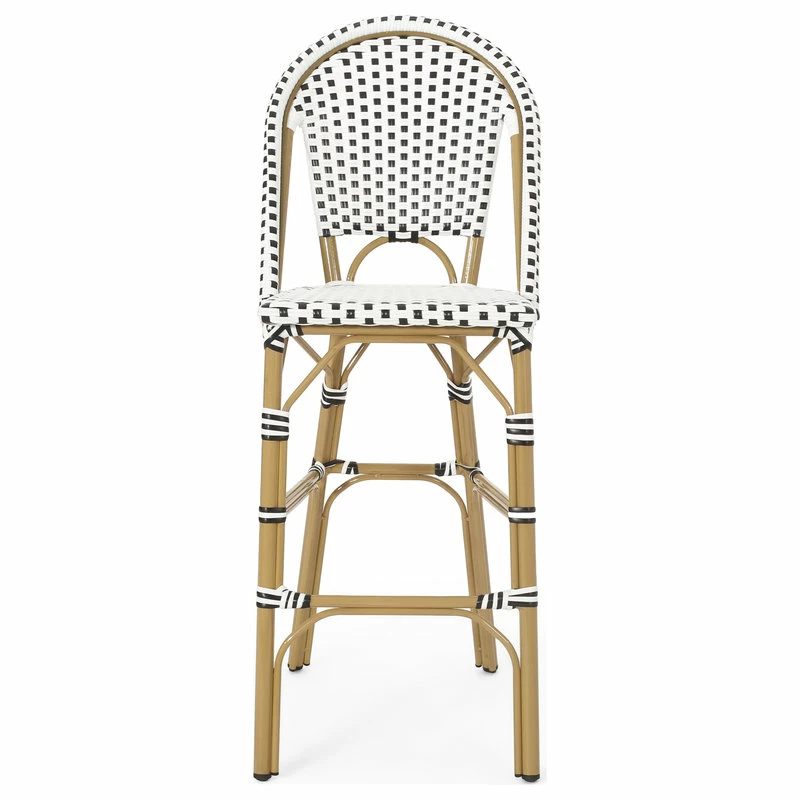 Promo ๐ฅฐ GDFStudio Grelton Outdoor Aluminum French Barstools, Set Of 2, Black/White/Bamboo ๐ฏ - Image 3