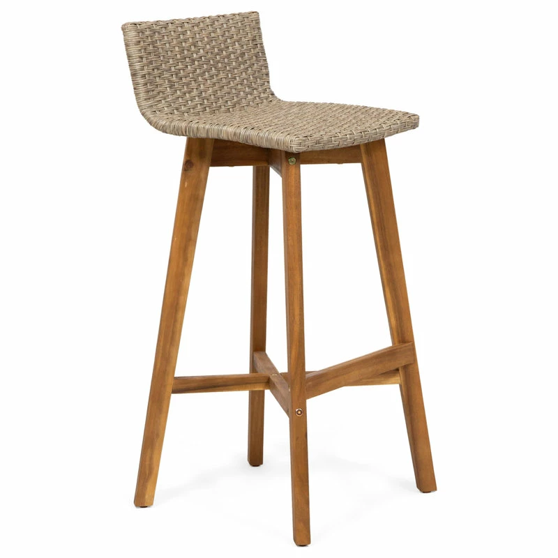Coupon 🤩 GDFStudio Jessie Outdoor Wood And Wicker Barstool, Set Of 4, Light Brown, Teak Finish 🎁 - Image 5