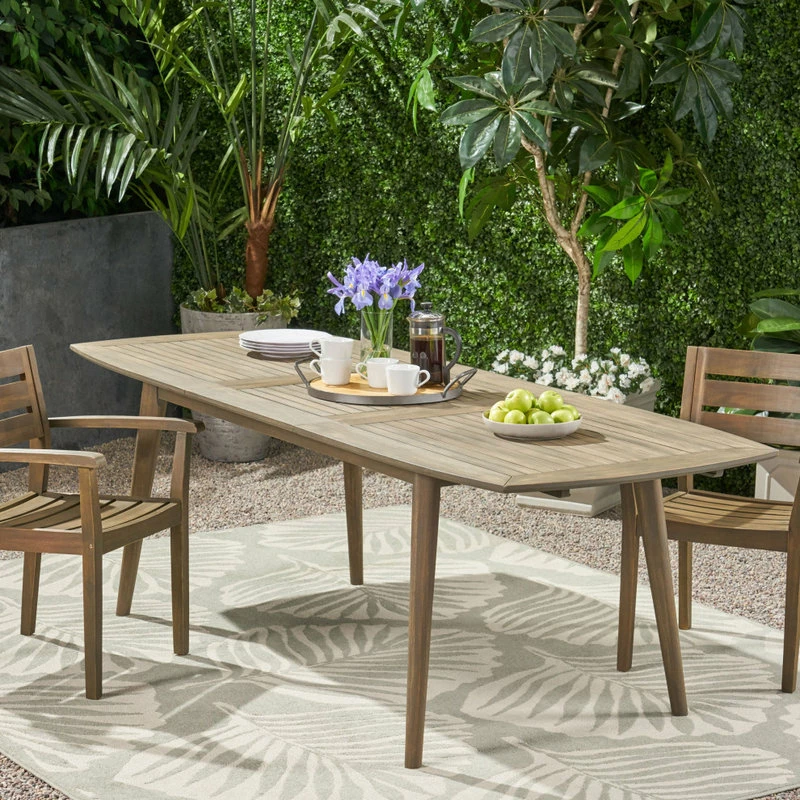 New ๐ GDFStudio Candance Outdoor Acacia Wood Expandable Dining Table, Gray ๐ - Image 2