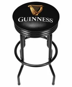 New 👍 Trademark Gameroom Guinness Custom Outdoor Black Ribbed Barstool, Harp ✨
