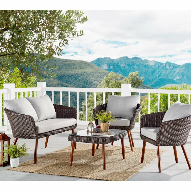 Outlet 🔔 Bolton Furniture, Inc. Athens All-Weather Brown Wicker Outdoor Chairs, Gray Cushions, Set Of 2 🥰 - Image 2