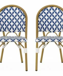 Brand new 🥰 GDFStudio Bronson Outdoor French Bistro Chair, Set Of 2, Blue/White/Bamboo Print Finish 🌟