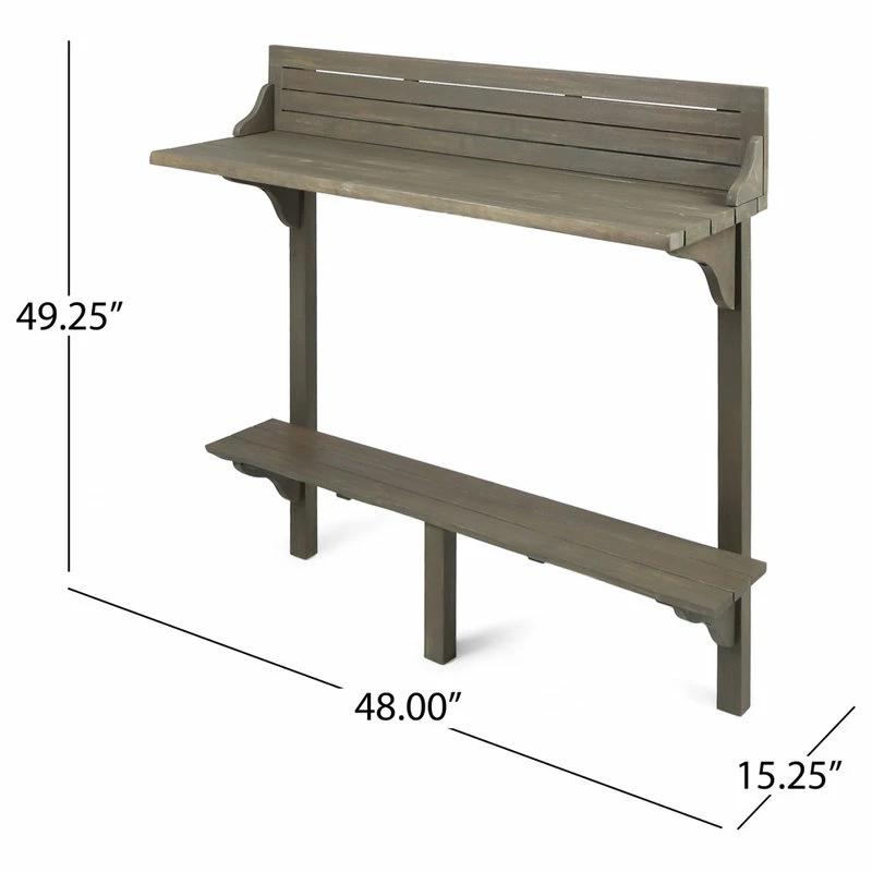 Flash Sale 🥰 GDFStudio GDF Studio 3-Piece Cassie Outdoor Acacia Wood Balcony Bar Set, Gray Finish 💯 - Image 4