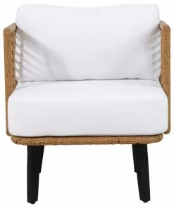 Best Sale 😍 GDFStudio Rauser Outdoor Wicker Club Chair Water Resistant Cushion, Light Brown And White 🧨