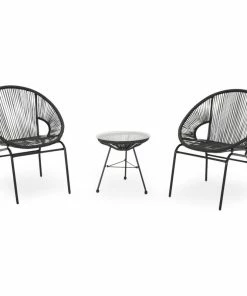 Flash Sale ⭐ GDFStudio Alamo Outdoor Modern 2 Seater Faux Rattan Chat Set, Black ✔️