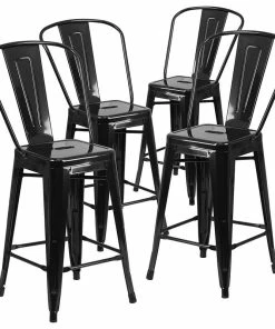 Cheapest 😀 BELLEZE Modern Stools With Back, Set Of 4, Black, 30" High Back 🥰