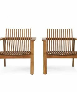Best Sale 🥰 GDFStudio Naomi Outdoor Acacia Wood Slatted Club Chairs (Set Of 2), Teak 💯
