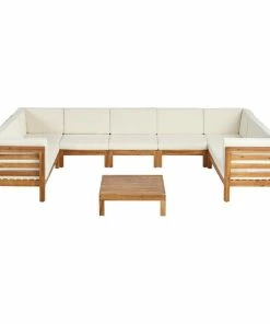 Coupon 😍 GDFStudio Emma Outdoor 9 Seater Acacia Wood Sectional Sofa Set, Beige 👏