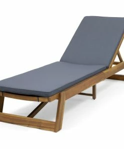 New 🧨 GDFStudio Charlotte Outdoor Acacia Wood Chaise Lounge And Cushion Set, Gray 🎁