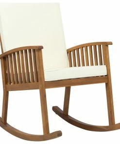 Discount 💯 GDFStudio Beulah Outdoor Acacia Wood Rocking Chair, Brown Patina Finish, Cream ❤️