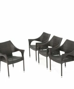 Outlet ❤️ GDFStudio GDF Studio Miranda Outdoor Mix Mocha Wicker Stacking Dining Chairs, Set Of 4 🤩