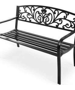 Deals 🤩 Costway 50'' Patio Park Garden Bench Porch Chair Steel Frame Cast Iron Backrest 🎉