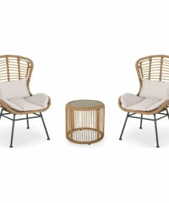 Best Sale 🎁 GDFStudio Daisy Outdoor Modern Boho 2 Seater Wicker Chat Set, Brown 💯